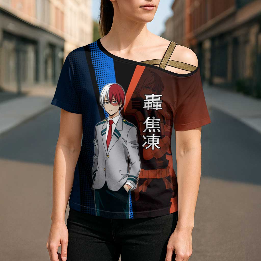 Shoto Todoroki Half-Cold Half-Hot Cross Shoulder Shirt Japanese Comic Book Style