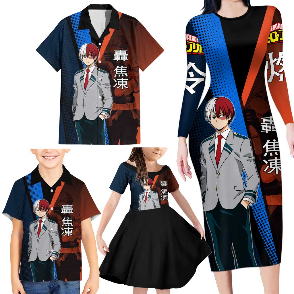 Shoto Todoroki Half-Cold Half-Hot Family Matching Long Sleeve Bodycon Dress and Hawaiian Shirt Japanese Comic Book Style