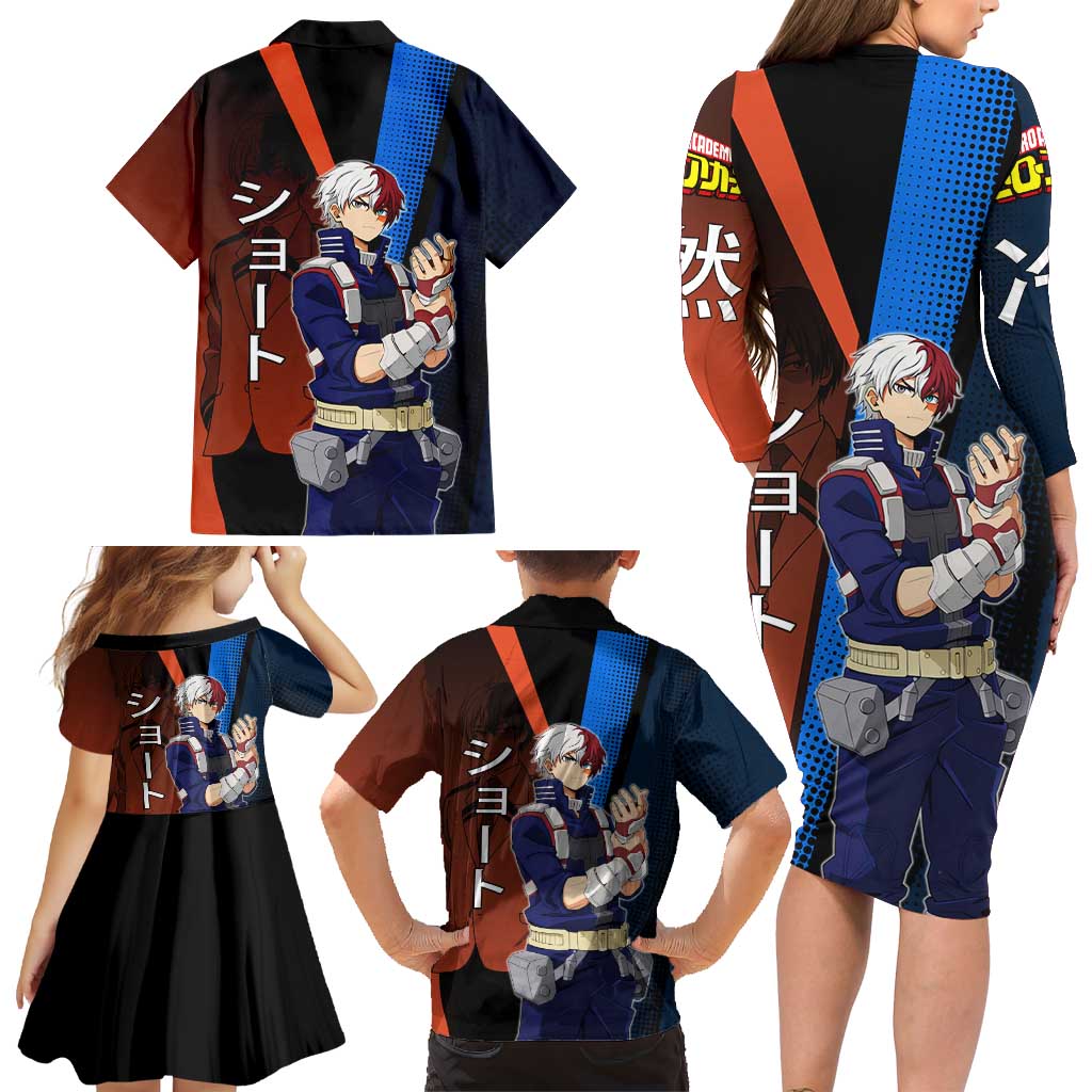 Shoto Todoroki Half-Cold Half-Hot Family Matching Long Sleeve Bodycon Dress and Hawaiian Shirt Japanese Comic Book Style