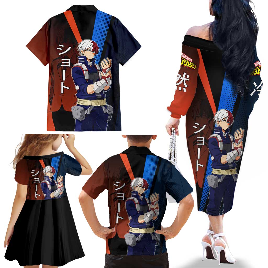 Shoto Todoroki Half-Cold Half-Hot Family Matching Off The Shoulder Long Sleeve Dress and Hawaiian Shirt Japanese Comic Book Style