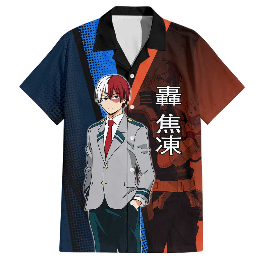 Shoto Todoroki Half-Cold Half-Hot Family Matching Off The Shoulder Long Sleeve Dress and Hawaiian Shirt Japanese Comic Book Style