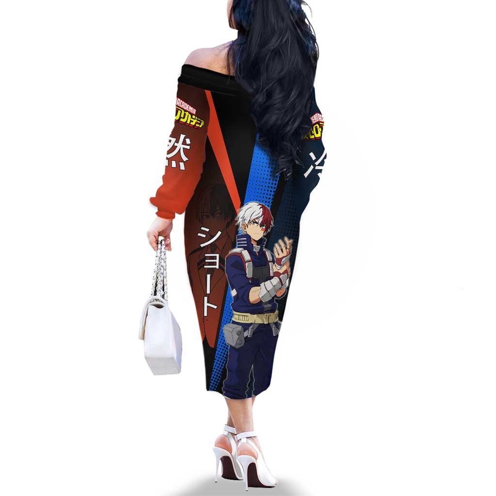 Shoto Todoroki Half-Cold Half-Hot Family Matching Off The Shoulder Long Sleeve Dress and Hawaiian Shirt Japanese Comic Book Style