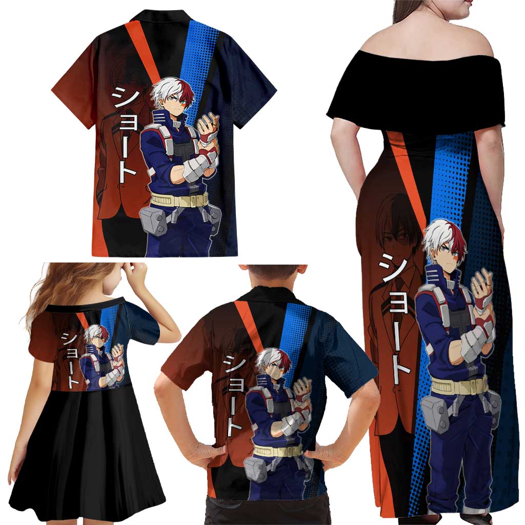 Shoto Todoroki Half-Cold Half-Hot Family Matching Off Shoulder Maxi Dress and Hawaiian Shirt Japanese Comic Book Style