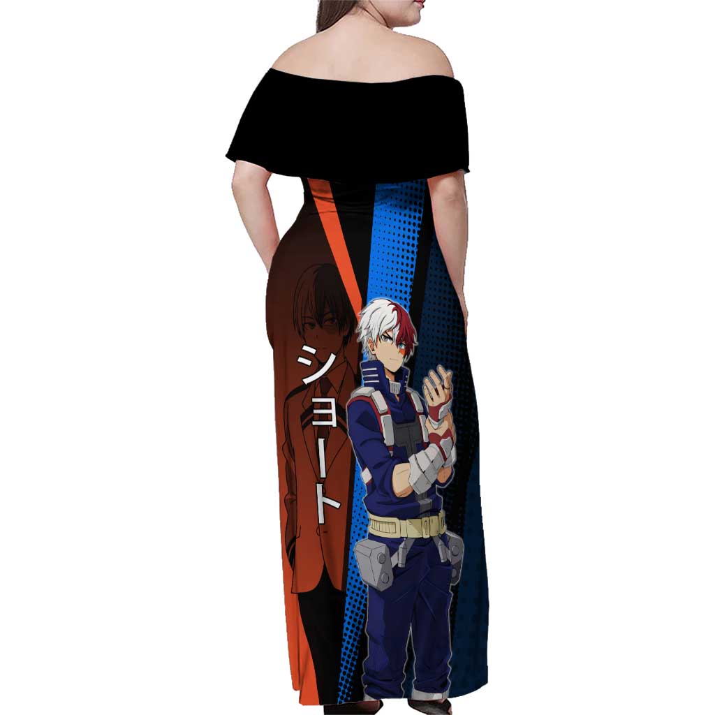 Shoto Todoroki Half-Cold Half-Hot Family Matching Off Shoulder Maxi Dress and Hawaiian Shirt Japanese Comic Book Style