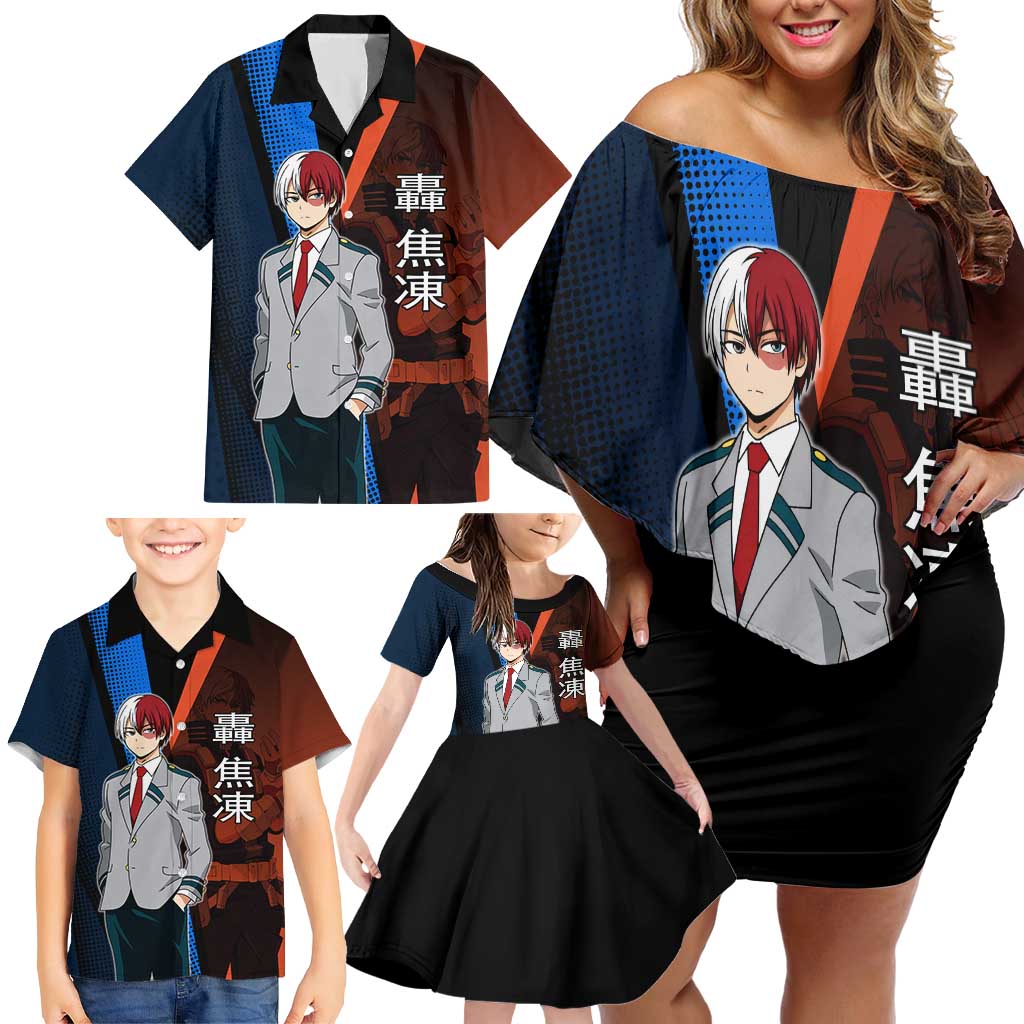 Shoto Todoroki Half-Cold Half-Hot Family Matching Off Shoulder Short Dress and Hawaiian Shirt Japanese Comic Book Style