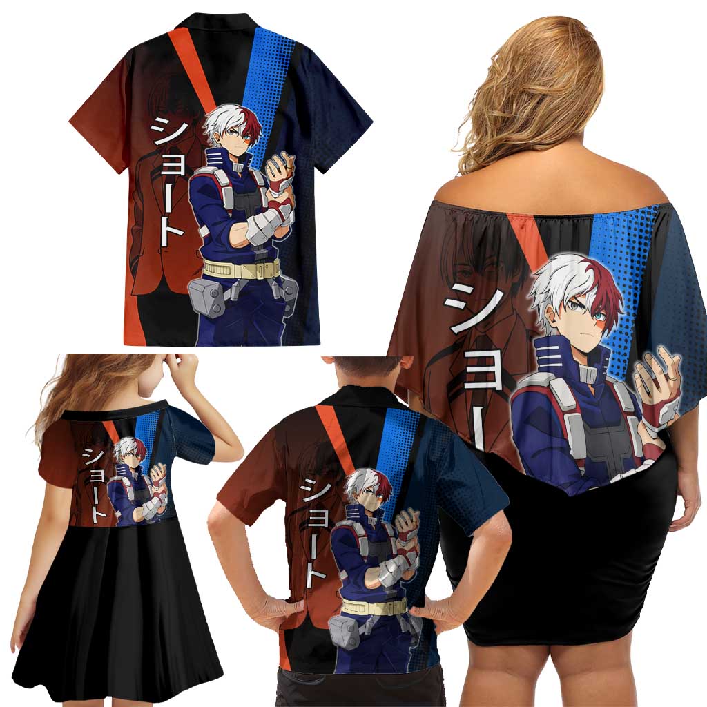 Shoto Todoroki Half-Cold Half-Hot Family Matching Off Shoulder Short Dress and Hawaiian Shirt Japanese Comic Book Style