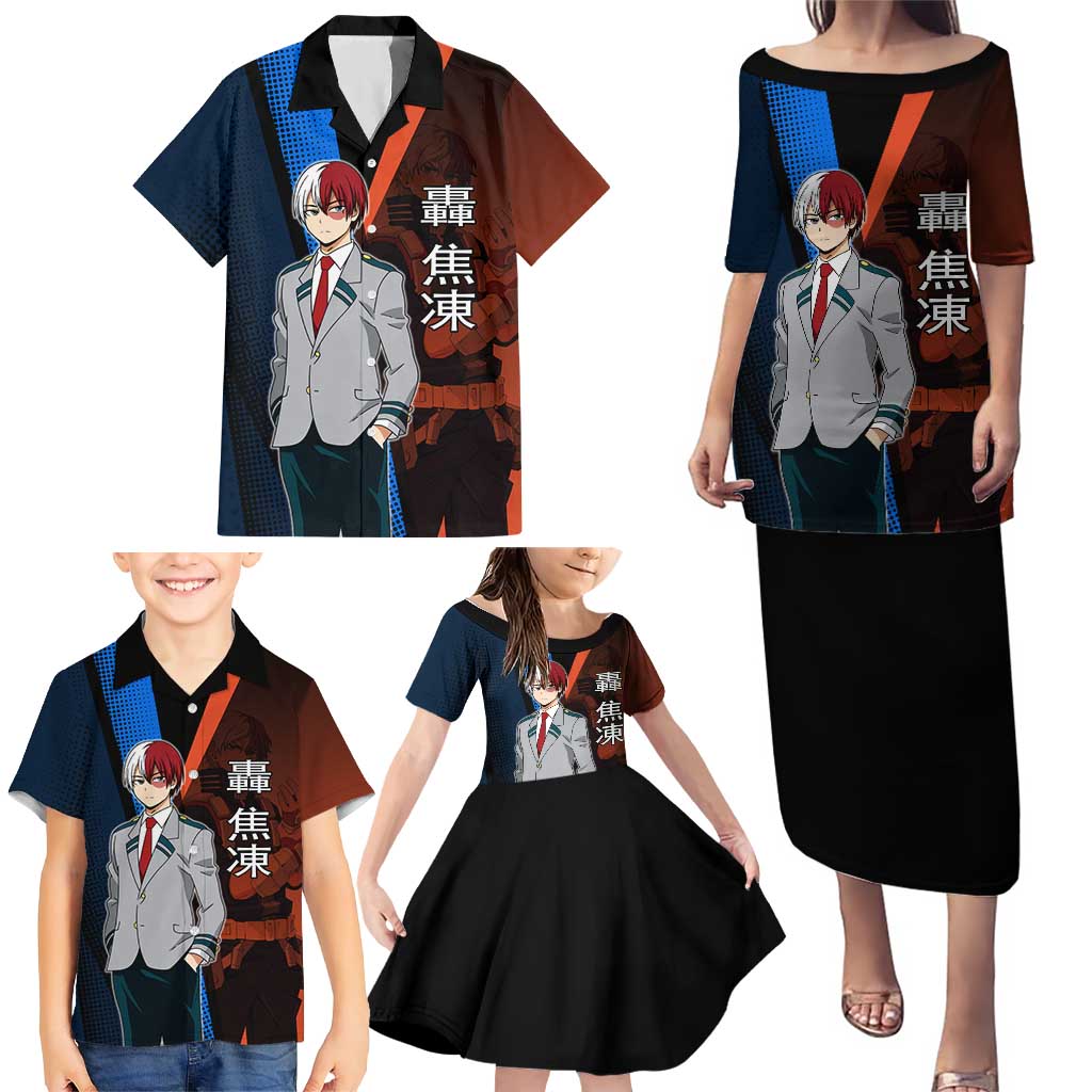 Shoto Todoroki Half-Cold Half-Hot Family Matching Puletasi and Hawaiian Shirt Japanese Comic Book Style