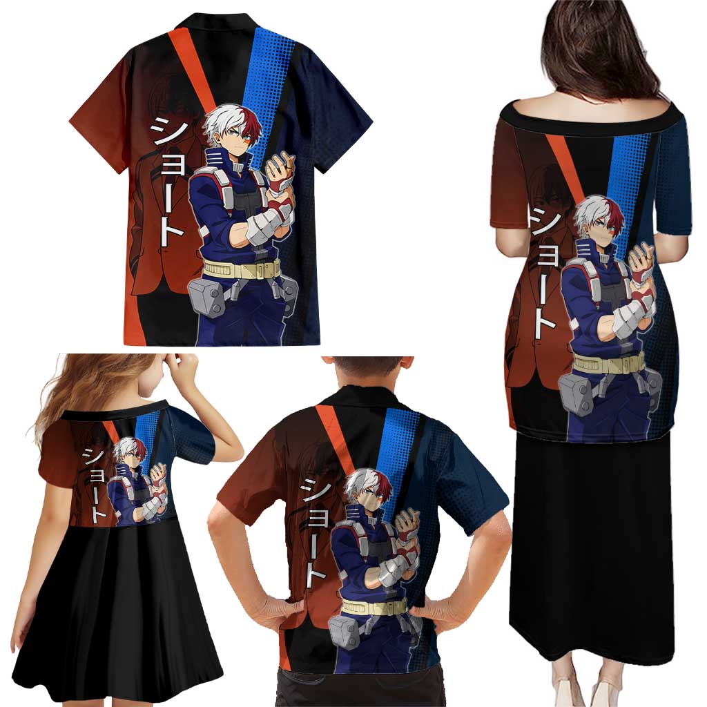 Shoto Todoroki Half-Cold Half-Hot Family Matching Puletasi and Hawaiian Shirt Japanese Comic Book Style