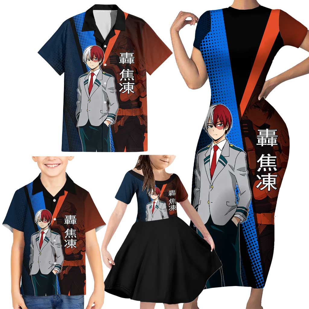 Shoto Todoroki Half-Cold Half-Hot Family Matching Short Sleeve Bodycon Dress and Hawaiian Shirt Japanese Comic Book Style