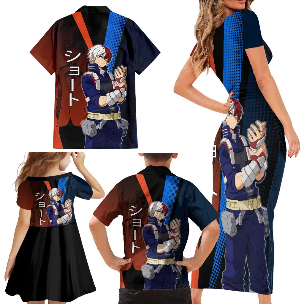 Shoto Todoroki Half-Cold Half-Hot Family Matching Short Sleeve Bodycon Dress and Hawaiian Shirt Japanese Comic Book Style