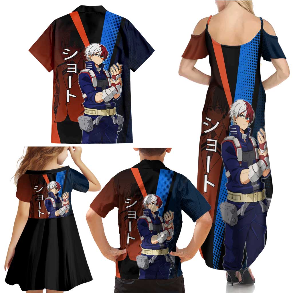 Shoto Todoroki Half-Cold Half-Hot Family Matching Summer Maxi Dress and Hawaiian Shirt Japanese Comic Book Style