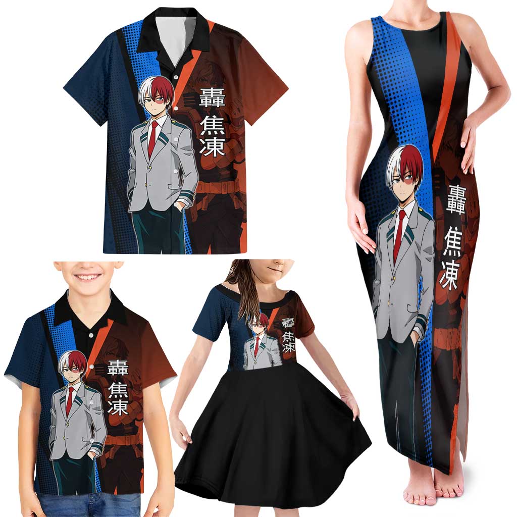 Shoto Todoroki Half-Cold Half-Hot Family Matching Tank Maxi Dress and Hawaiian Shirt Japanese Comic Book Style