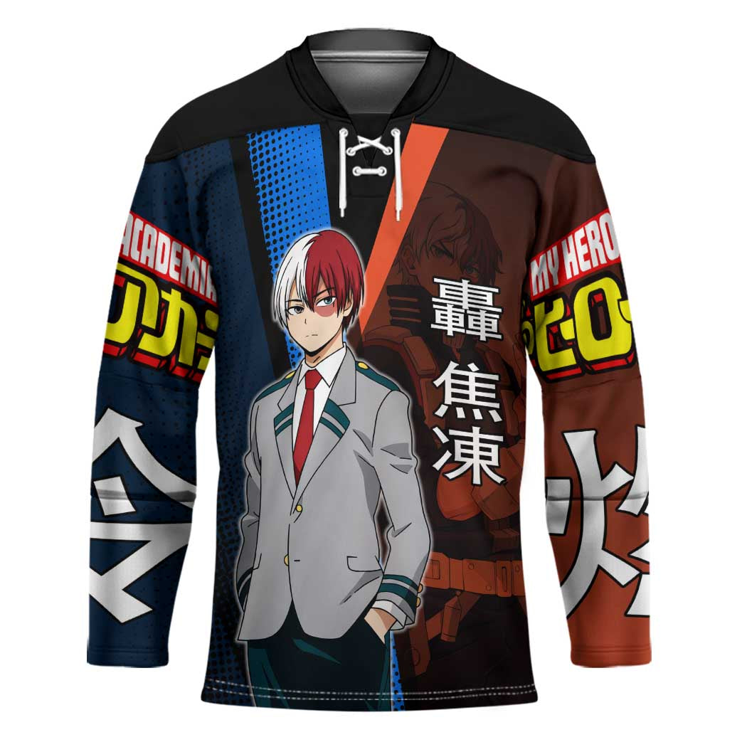 Shoto Todoroki Half-Cold Half-Hot Hockey Jersey Japanese Comic Book Style