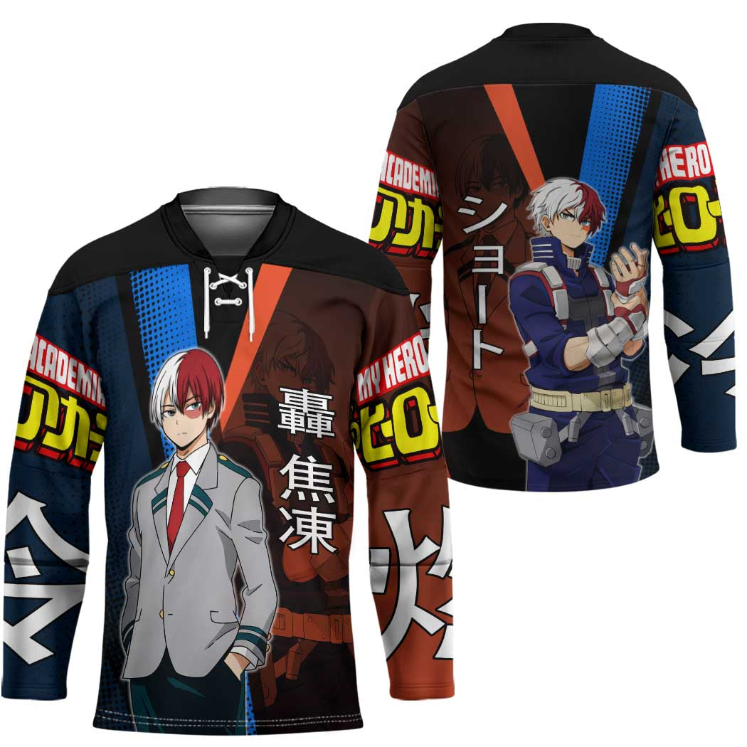 Shoto Todoroki Half-Cold Half-Hot Hockey Jersey Japanese Comic Book Style