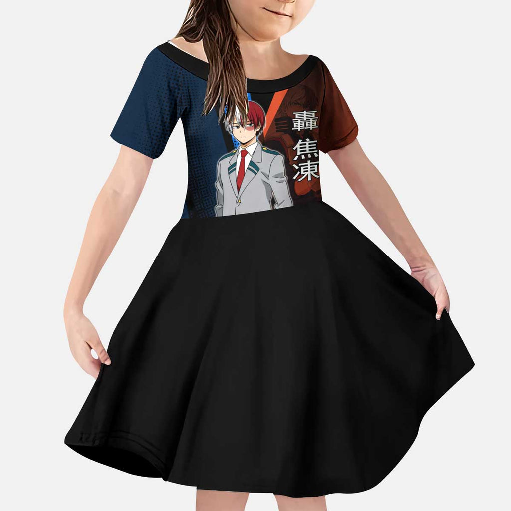 Shoto Todoroki Half-Cold Half-Hot Kid Short Sleeve Dress Japanese Comic Book Style