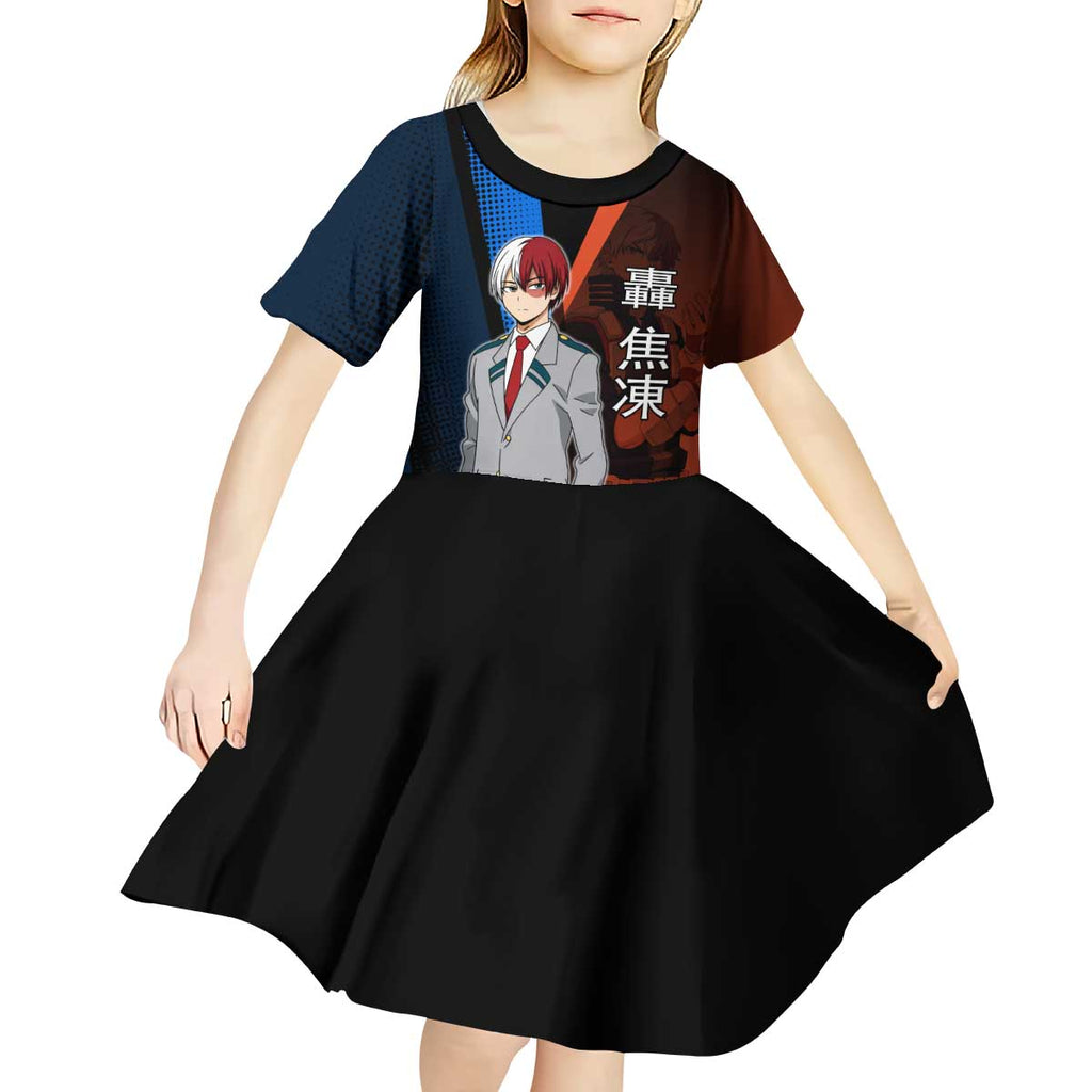 Shoto Todoroki Half-Cold Half-Hot Kid Short Sleeve Dress Japanese Comic Book Style
