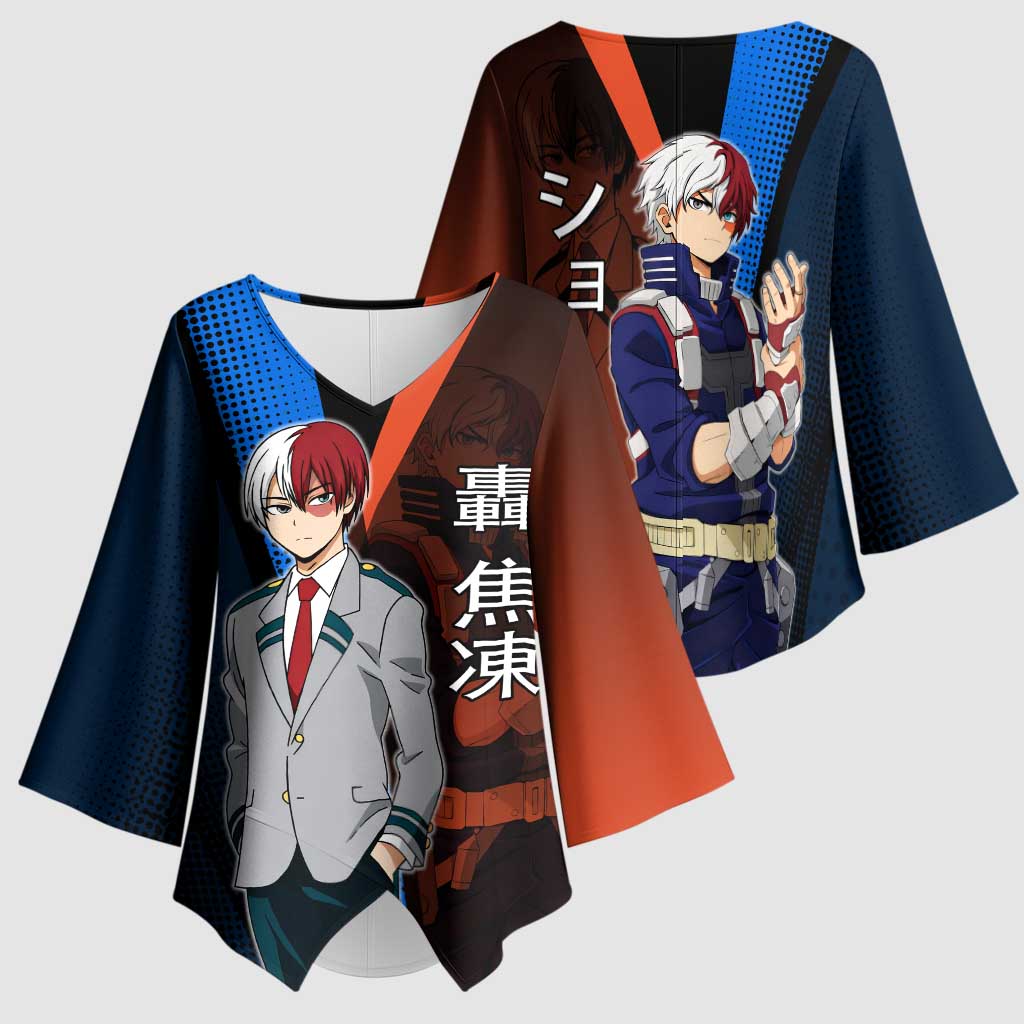 Shoto Todoroki Half-Cold Half-Hot Kimono Sleeve Blouse Japanese Comic Book Style