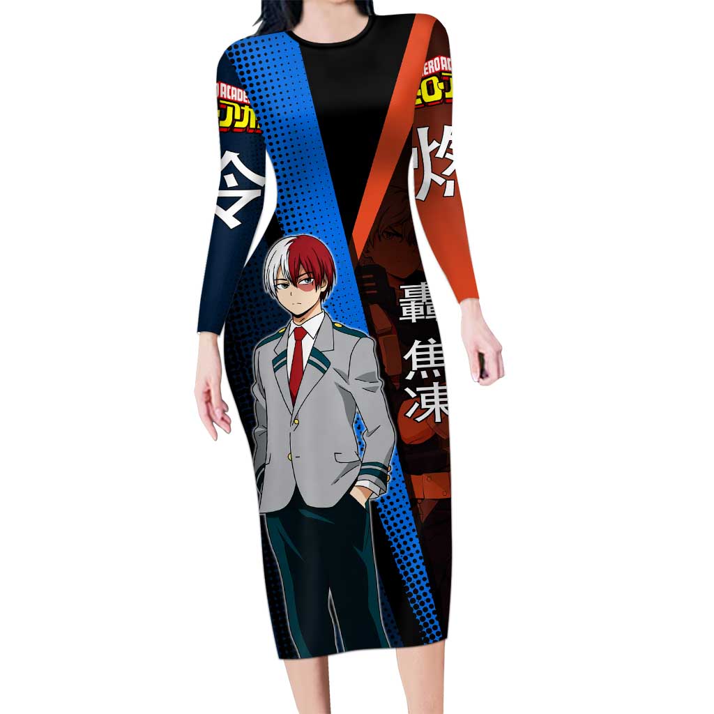 Shoto Todoroki Half-Cold Half-Hot Long Sleeve Bodycon Dress Japanese Comic Book Style