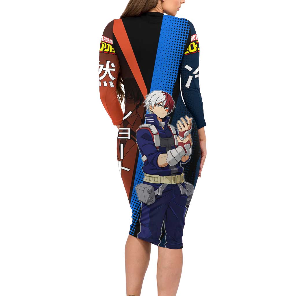 Shoto Todoroki Half-Cold Half-Hot Long Sleeve Bodycon Dress Japanese Comic Book Style