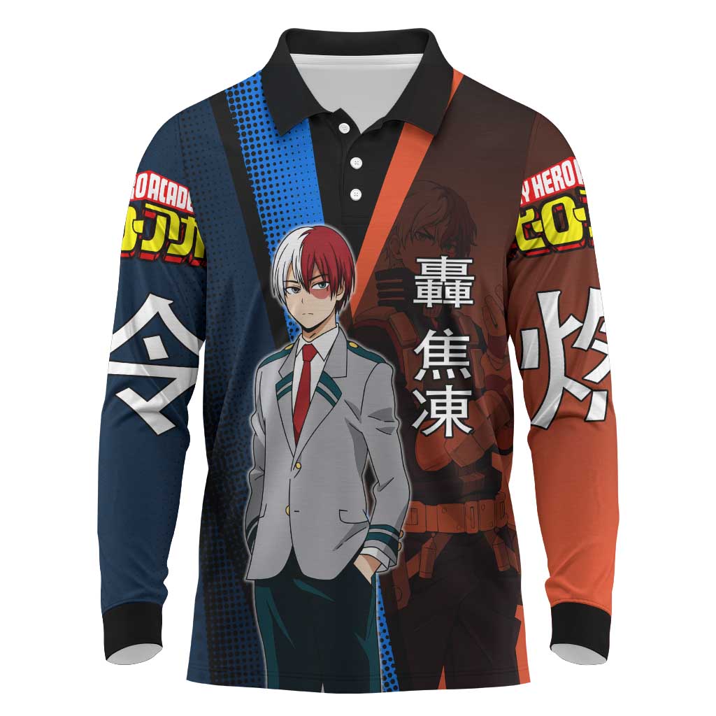 Shoto Todoroki Half-Cold Half-Hot Long Sleeve Polo Shirt Japanese Comic Book Style