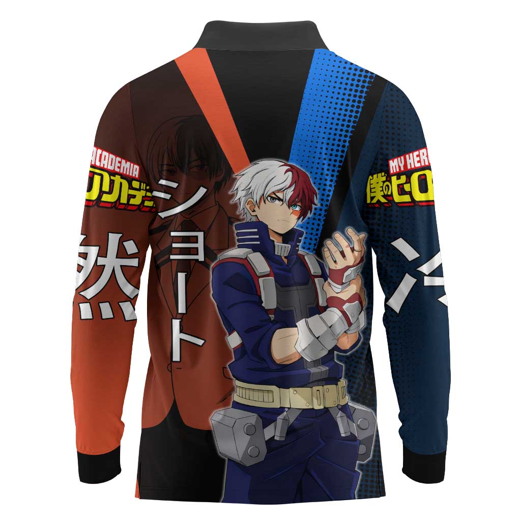 Shoto Todoroki Half-Cold Half-Hot Long Sleeve Polo Shirt Japanese Comic Book Style