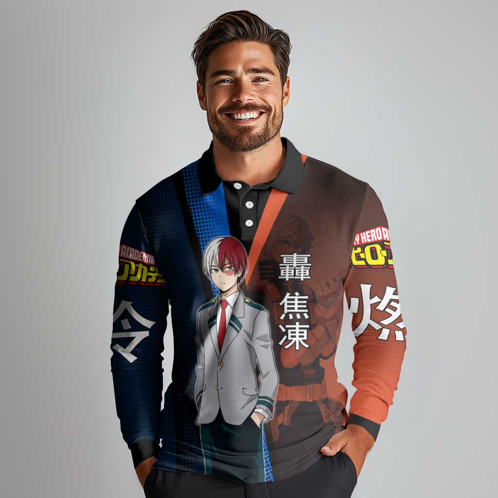 Shoto Todoroki Half-Cold Half-Hot Long Sleeve Polo Shirt Japanese Comic Book Style