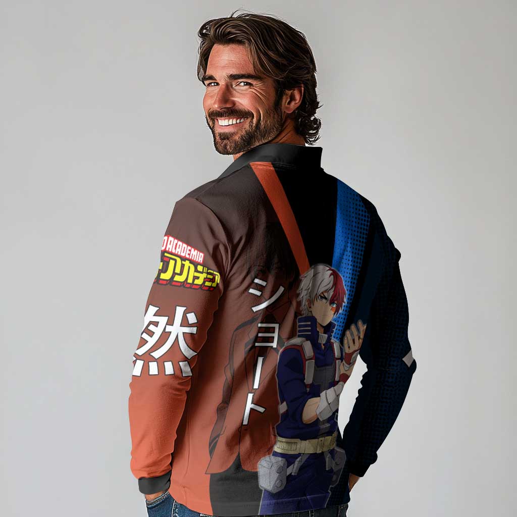 Shoto Todoroki Half-Cold Half-Hot Long Sleeve Polo Shirt Japanese Comic Book Style