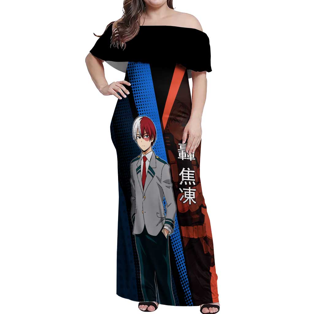 Shoto Todoroki Half-Cold Half-Hot Off Shoulder Maxi Dress Japanese Comic Book Style