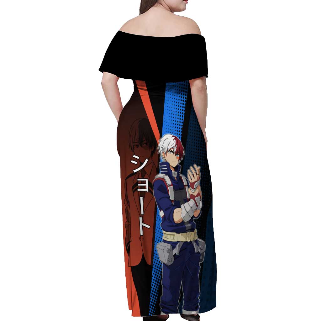 Shoto Todoroki Half-Cold Half-Hot Off Shoulder Maxi Dress Japanese Comic Book Style