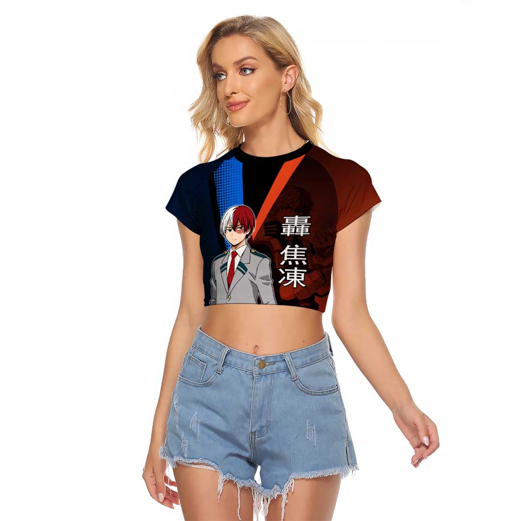 Shoto Todoroki Half-Cold Half-Hot Raglan Cropped T Shirt Japanese Comic Book Style