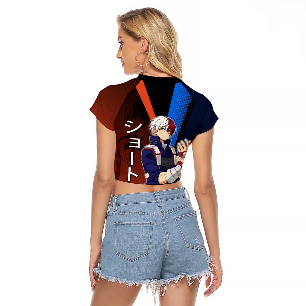 Shoto Todoroki Half-Cold Half-Hot Raglan Cropped T Shirt Japanese Comic Book Style
