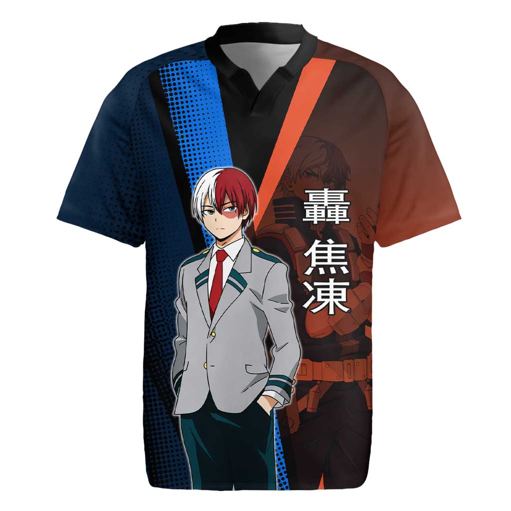 Shoto Todoroki Half-Cold Half-Hot Rugby Jersey Japanese Comic Book Style