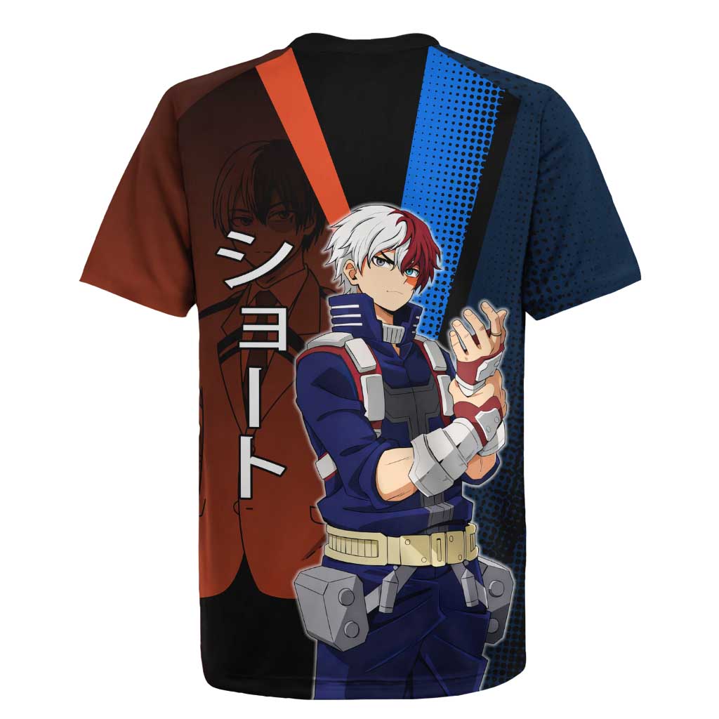 Shoto Todoroki Half-Cold Half-Hot Rugby Jersey Japanese Comic Book Style