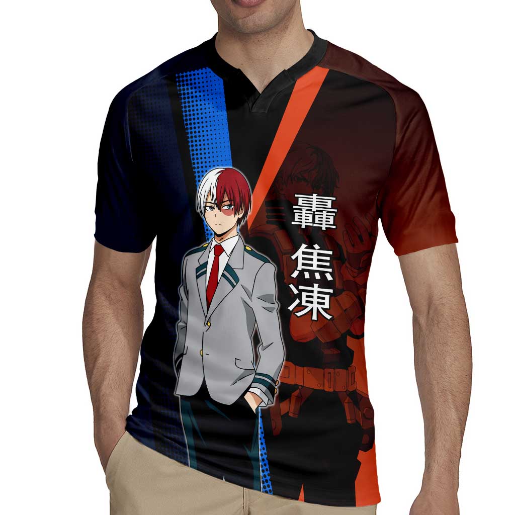 Shoto Todoroki Half-Cold Half-Hot Rugby Jersey Japanese Comic Book Style