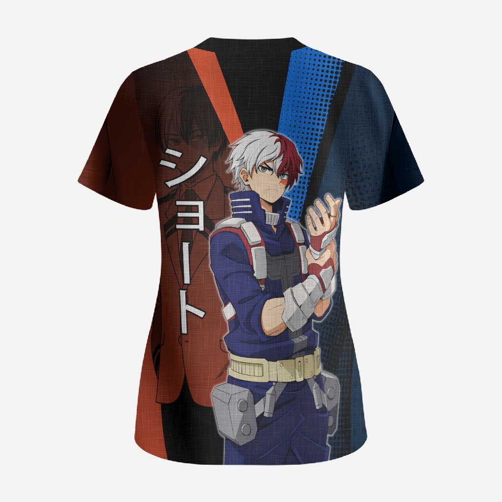 Shoto Todoroki Half-Cold Half-Hot Scrub Top Japanese Comic Book Style