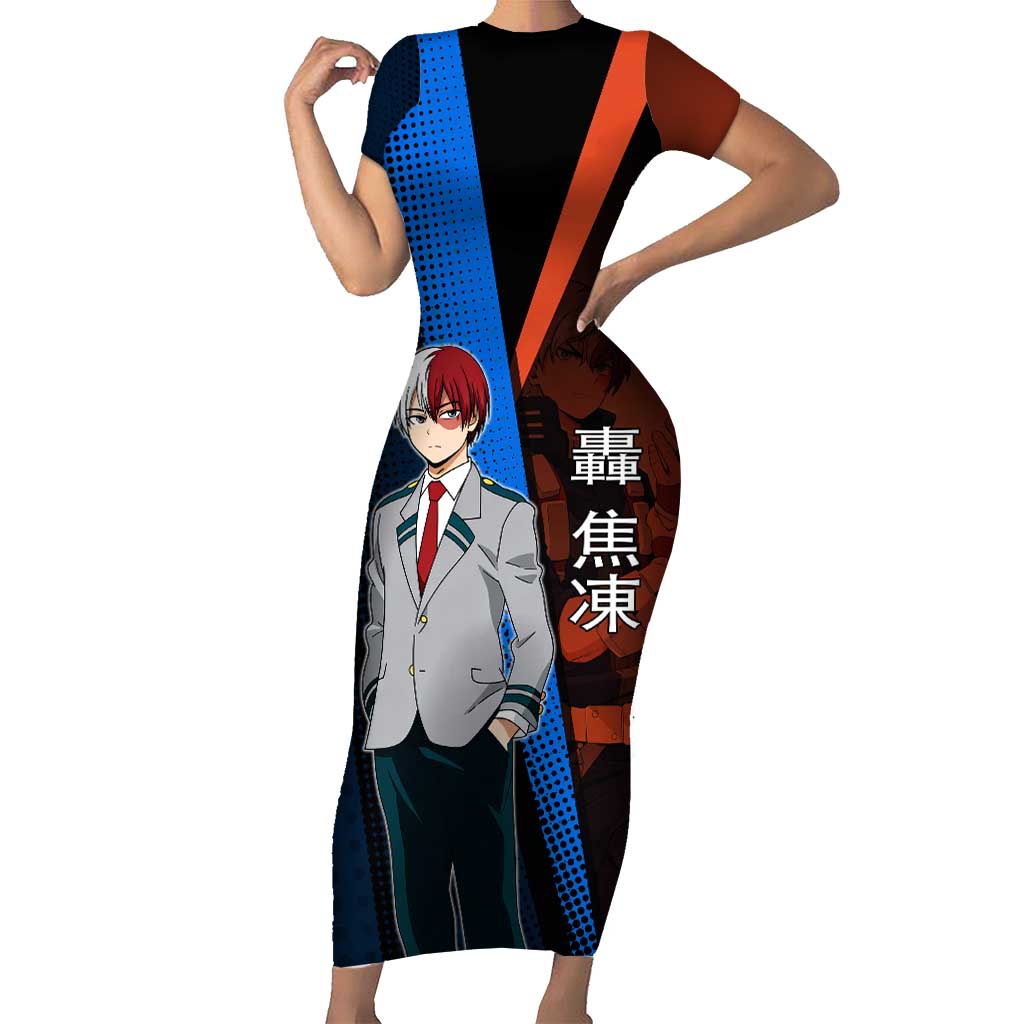 Shoto Todoroki Half-Cold Half-Hot Short Sleeve Bodycon Dress Japanese Comic Book Style