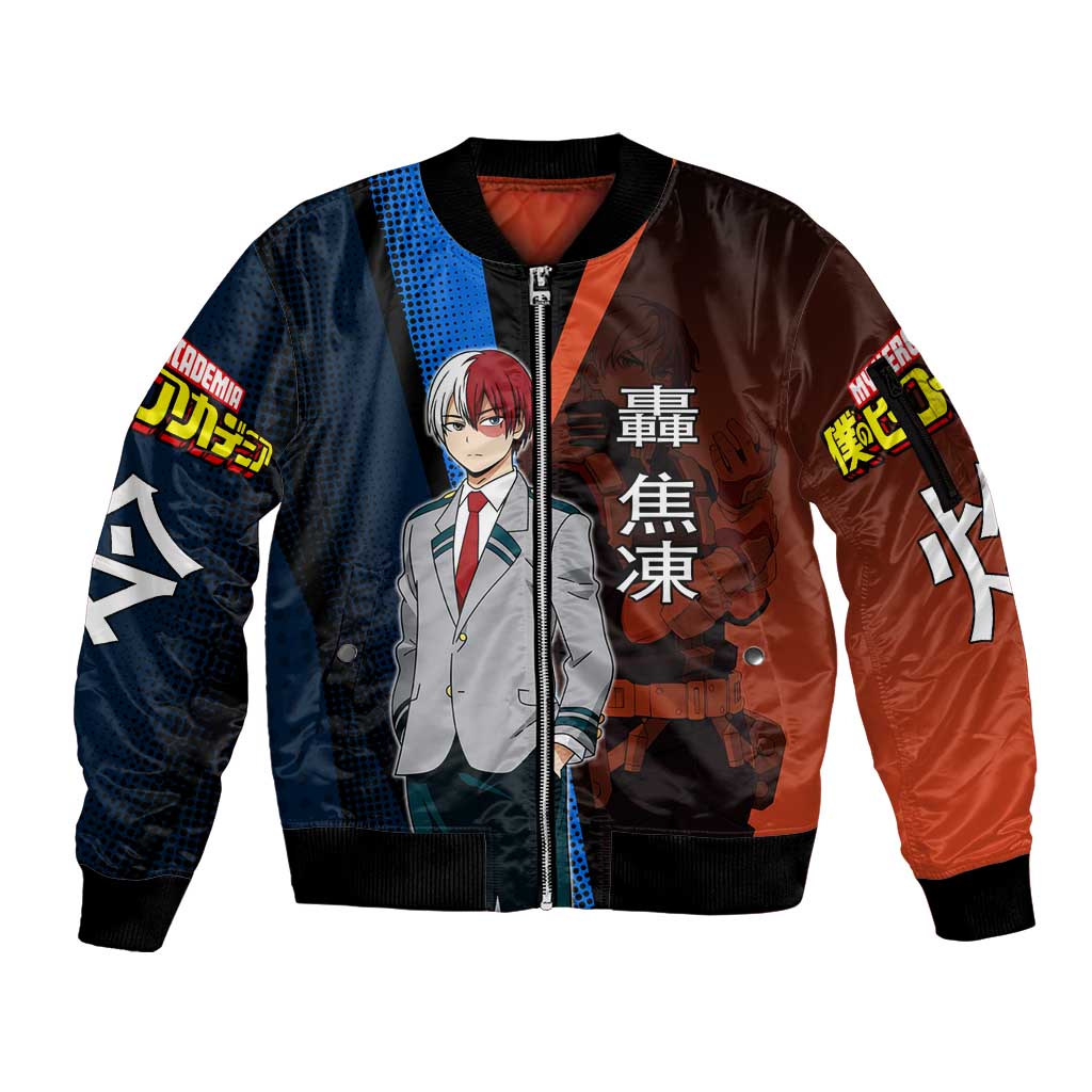 Shoto Todoroki Half-Cold Half-Hot Sleeve Zip Bomber Jacket Japanese Comic Book Style