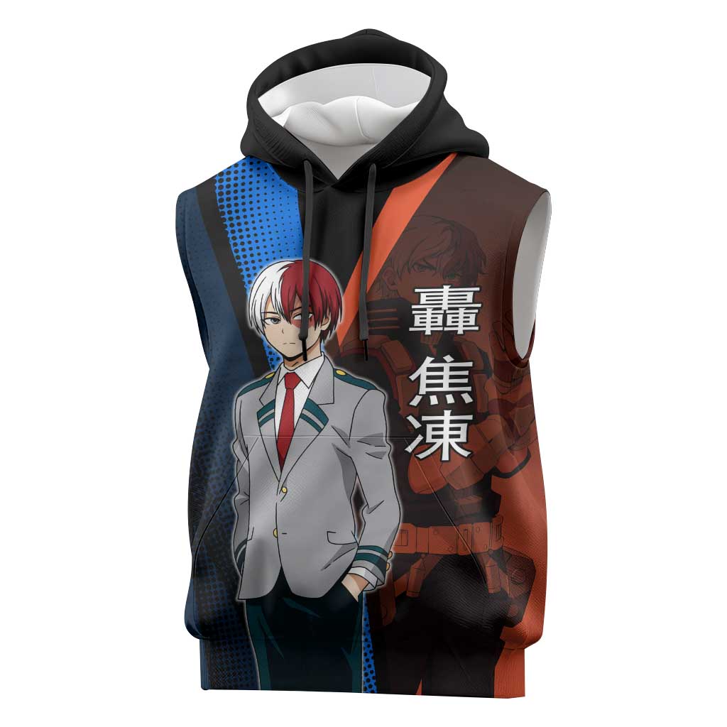 Shoto Todoroki Half-Cold Half-Hot Sleeveless Hoodie Japanese Comic Book Style