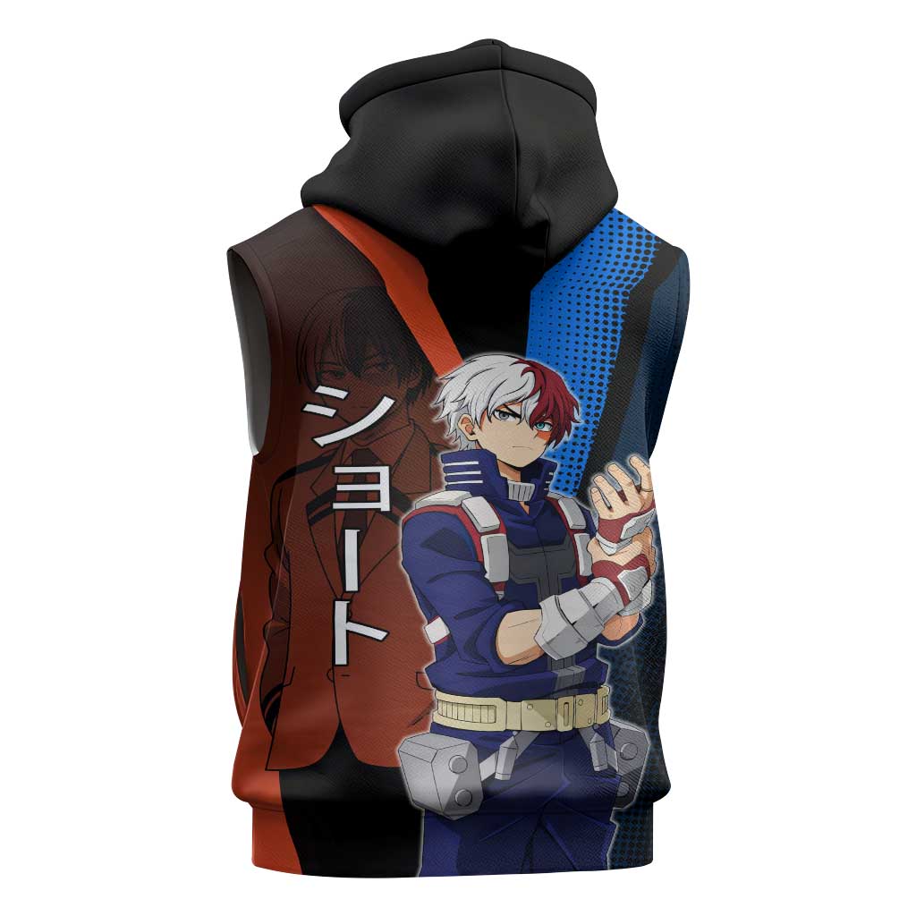 Shoto Todoroki Half-Cold Half-Hot Sleeveless Hoodie Japanese Comic Book Style