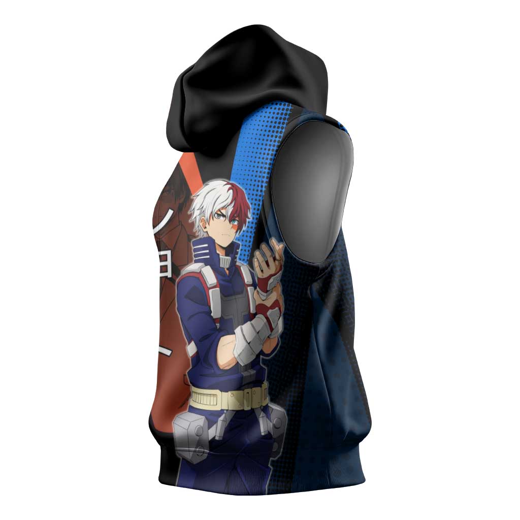Shoto Todoroki Half-Cold Half-Hot Sleeveless Hoodie Japanese Comic Book Style