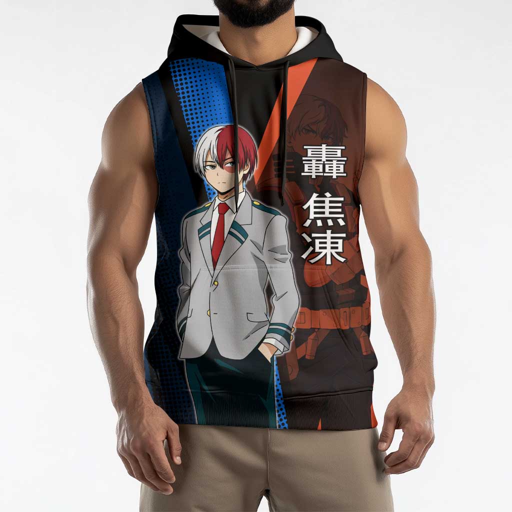 Shoto Todoroki Half-Cold Half-Hot Sleeveless Hoodie Japanese Comic Book Style