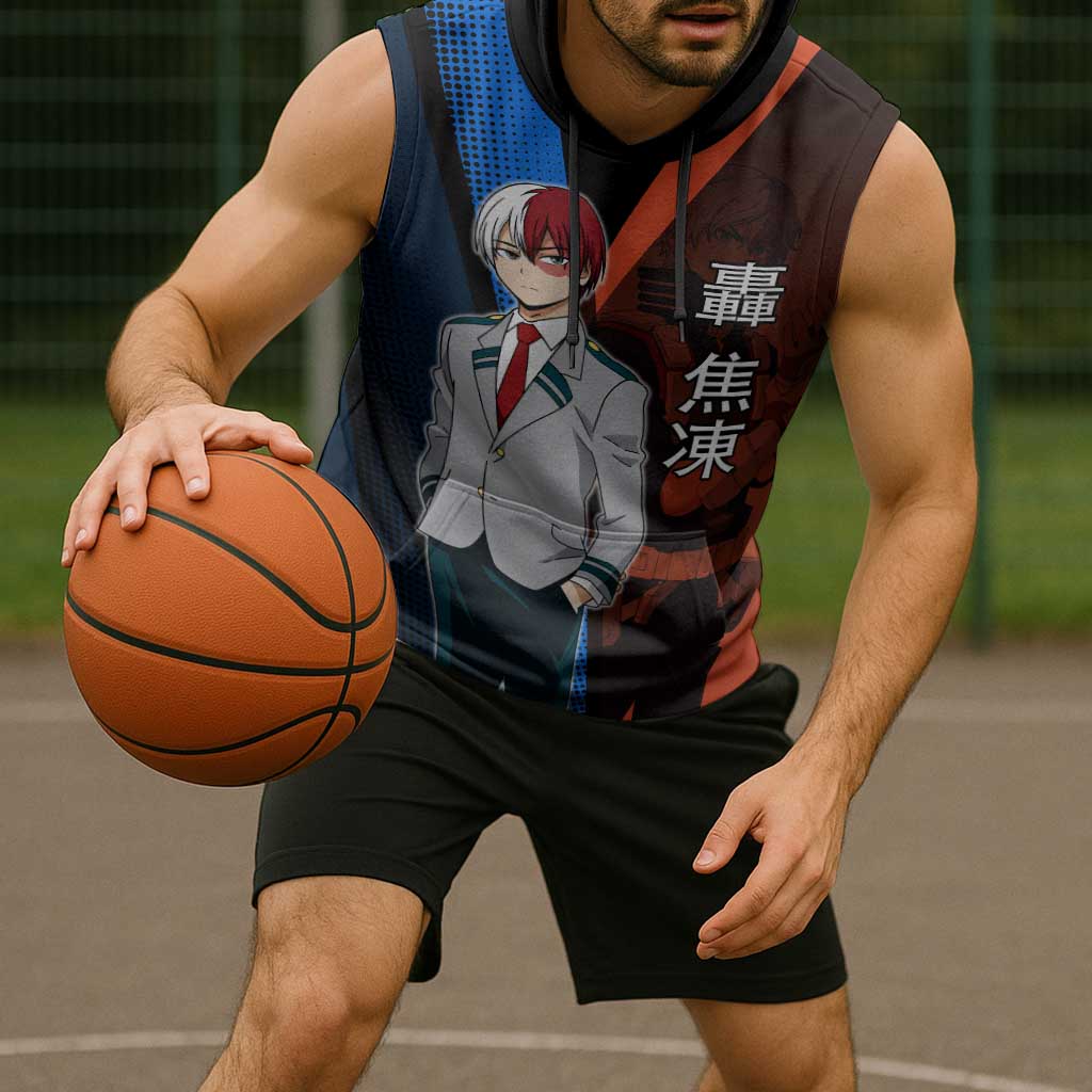 Shoto Todoroki Half-Cold Half-Hot Sleeveless Hoodie Japanese Comic Book Style