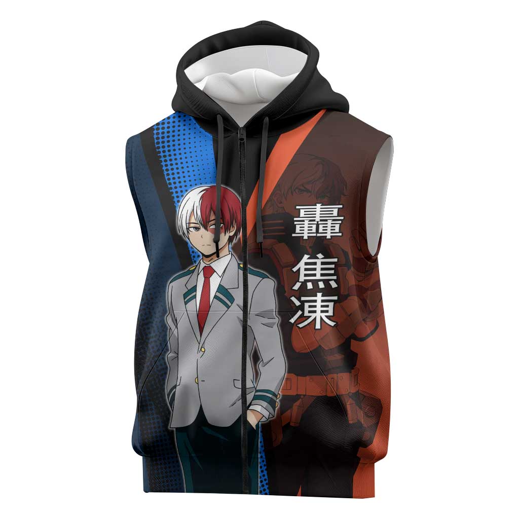 Shoto Todoroki Half-Cold Half-Hot Sleeveless Zip Hoodie Japanese Comic Book Style