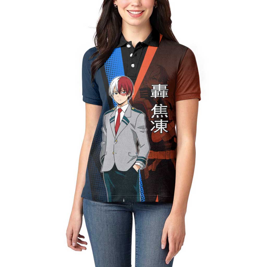 Shoto Todoroki Half-Cold Half-Hot Women Polo Shirt Japanese Comic Book Style