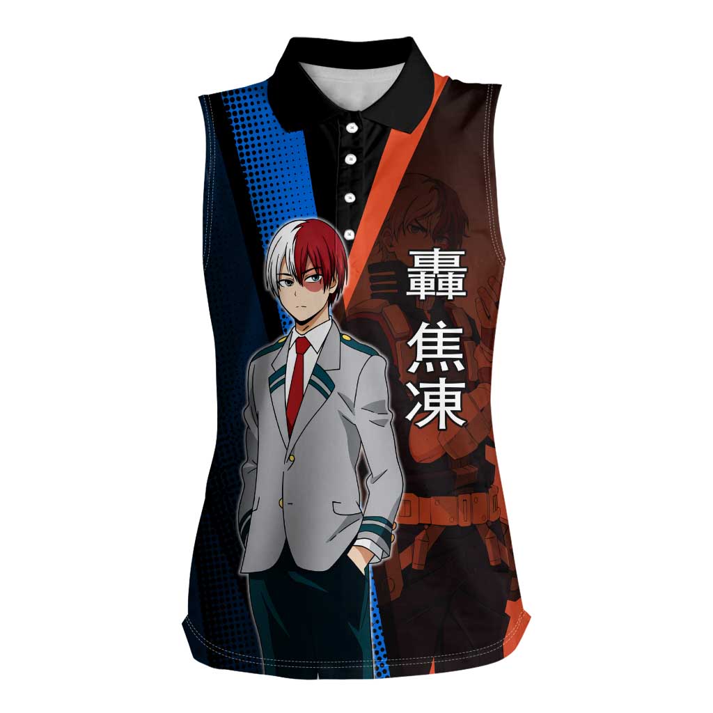 Shoto Todoroki Half-Cold Half-Hot Women Sleeveless Polo Shirt Japanese Comic Book Style