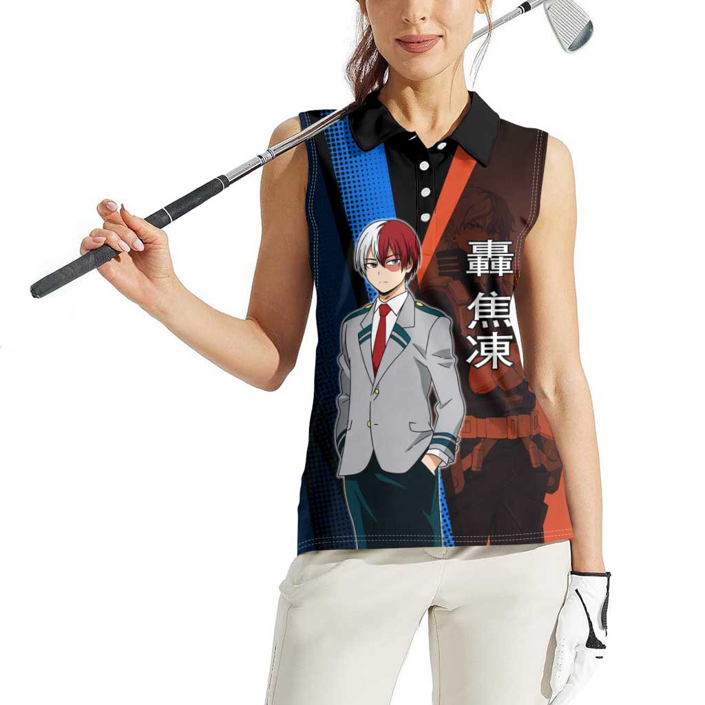 Shoto Todoroki Half-Cold Half-Hot Women Sleeveless Polo Shirt Japanese Comic Book Style