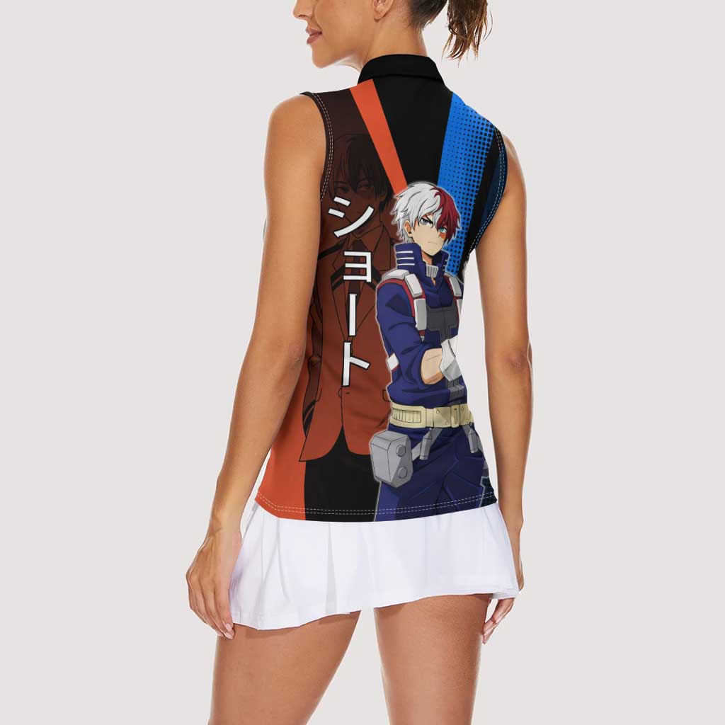 Shoto Todoroki Half-Cold Half-Hot Women Sleeveless Polo Shirt Japanese Comic Book Style