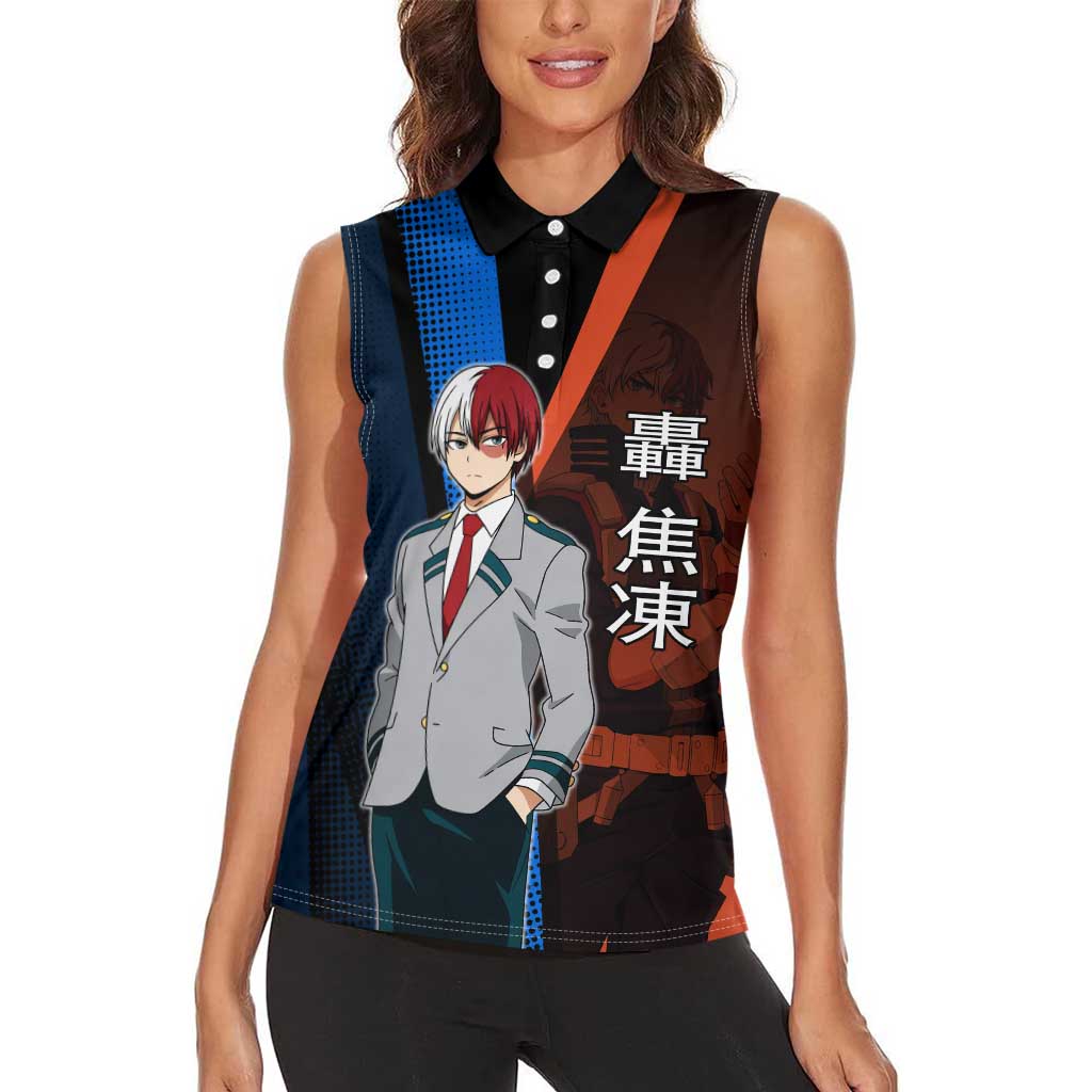 Shoto Todoroki Half-Cold Half-Hot Women Sleeveless Polo Shirt Japanese Comic Book Style