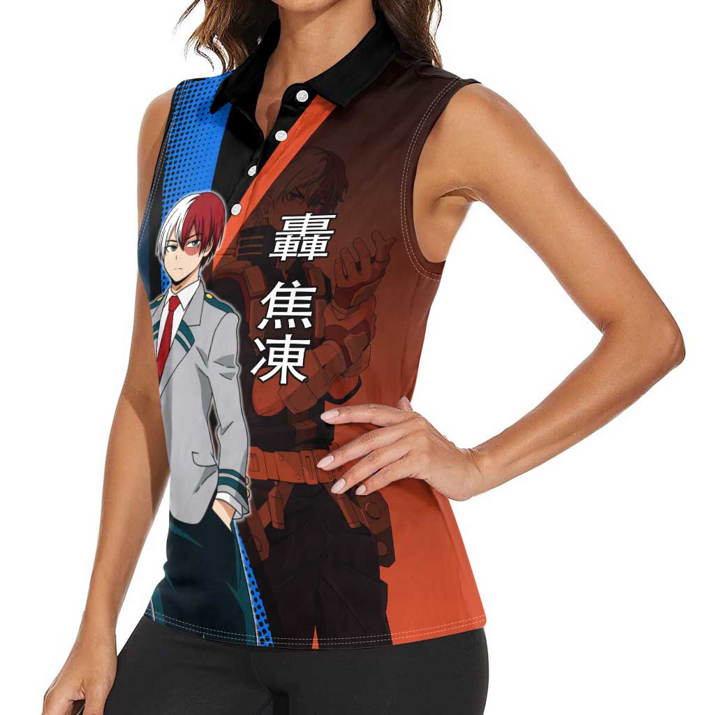 Shoto Todoroki Half-Cold Half-Hot Women Sleeveless Polo Shirt Japanese Comic Book Style