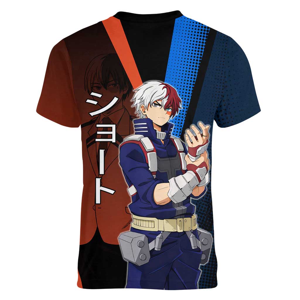 Shoto Todoroki Half-Cold Half-Hot Women V-Neck T-Shirt Japanese Comic Book Style